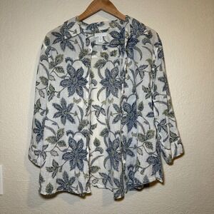 Charter Club Womens 16W XL Button Up Cover Top Cotton Floral Beach Boho Light